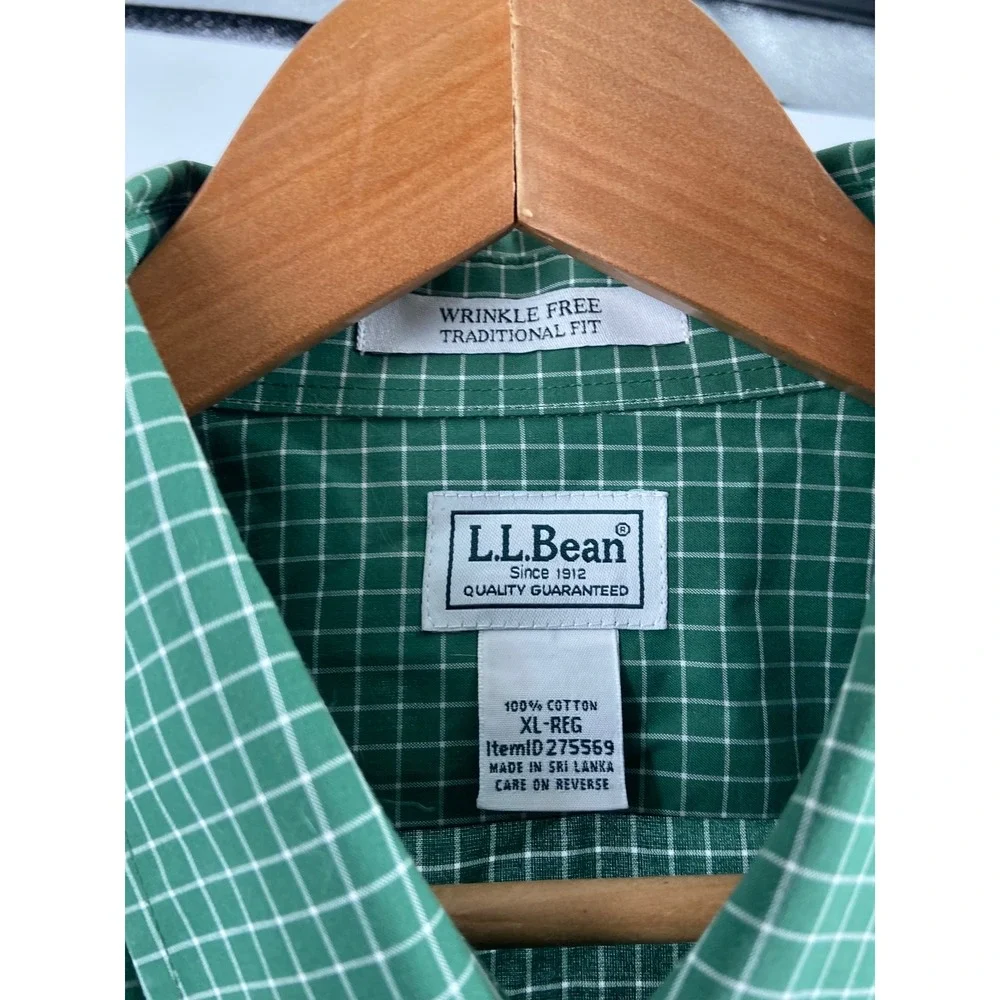 L.L. Bean Wrinkle Free‎ Traditional Fit Green /White Check Shirt Men's XL - Picture 4 of 5